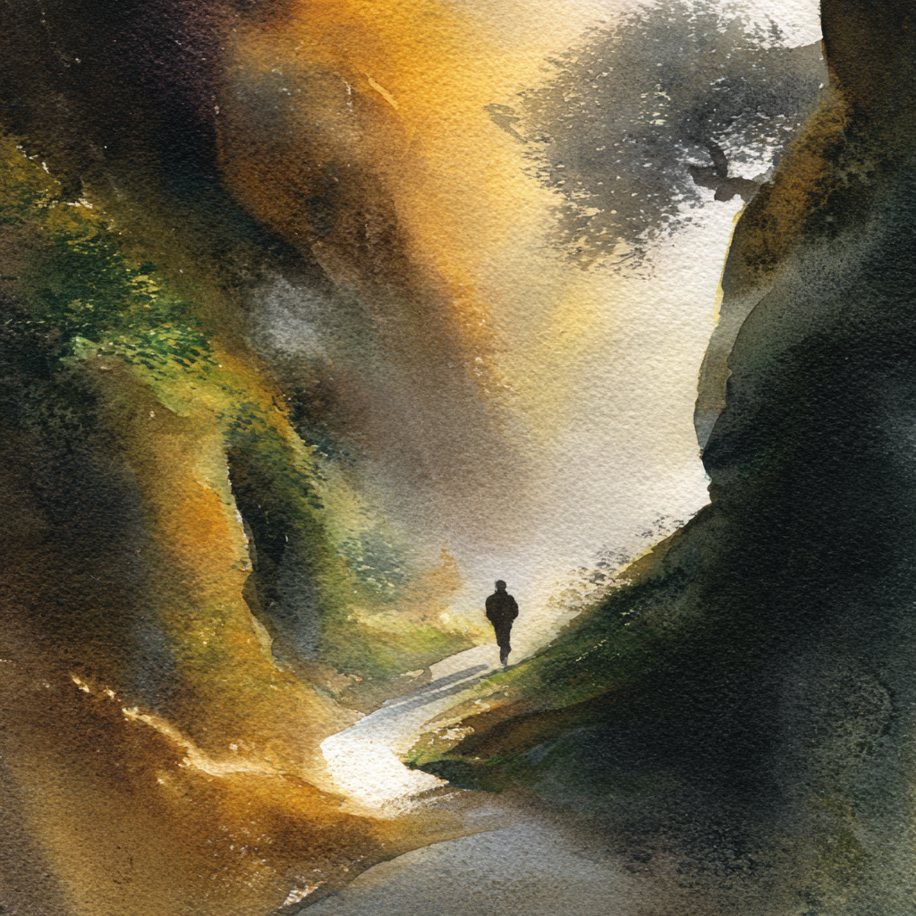 Mensch Wandert Durch Ruhiges Tal Aquarell | Alte und Neue Meister | Stilrichtungen