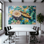 Buntes Wasserbild Mit Baumstamm Und Boot