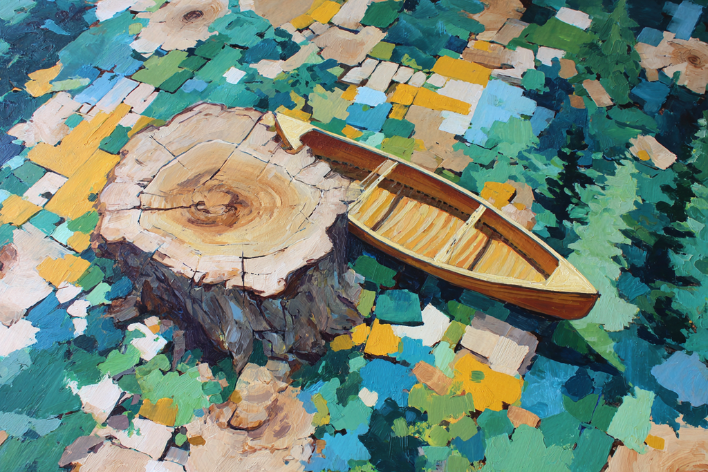 Buntes Wasserbild Mit Baumstamm Und Boot | Alte und Neue Meister | Stilrichtungen