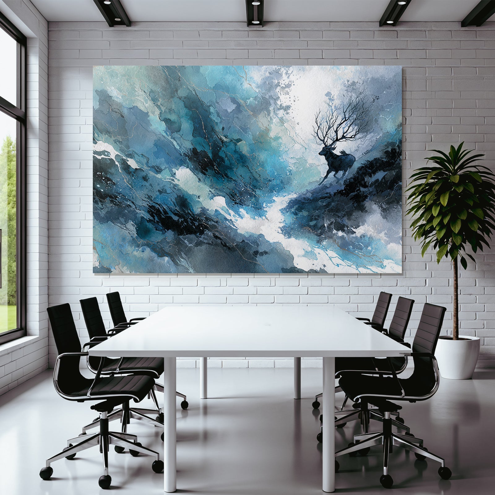 Dunkle Hirschsilhoütte Auf Blaür Aquarelllandschaft