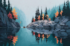 Herbstliche Nebelstimmung Am Wasser Mit Boot | Alte und Neue Meister | Stilrichtungen
