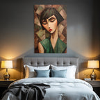 ArtDeco Abstrakte Fraünfigur Mit Geometrischen Formen Und Bunten Mustern