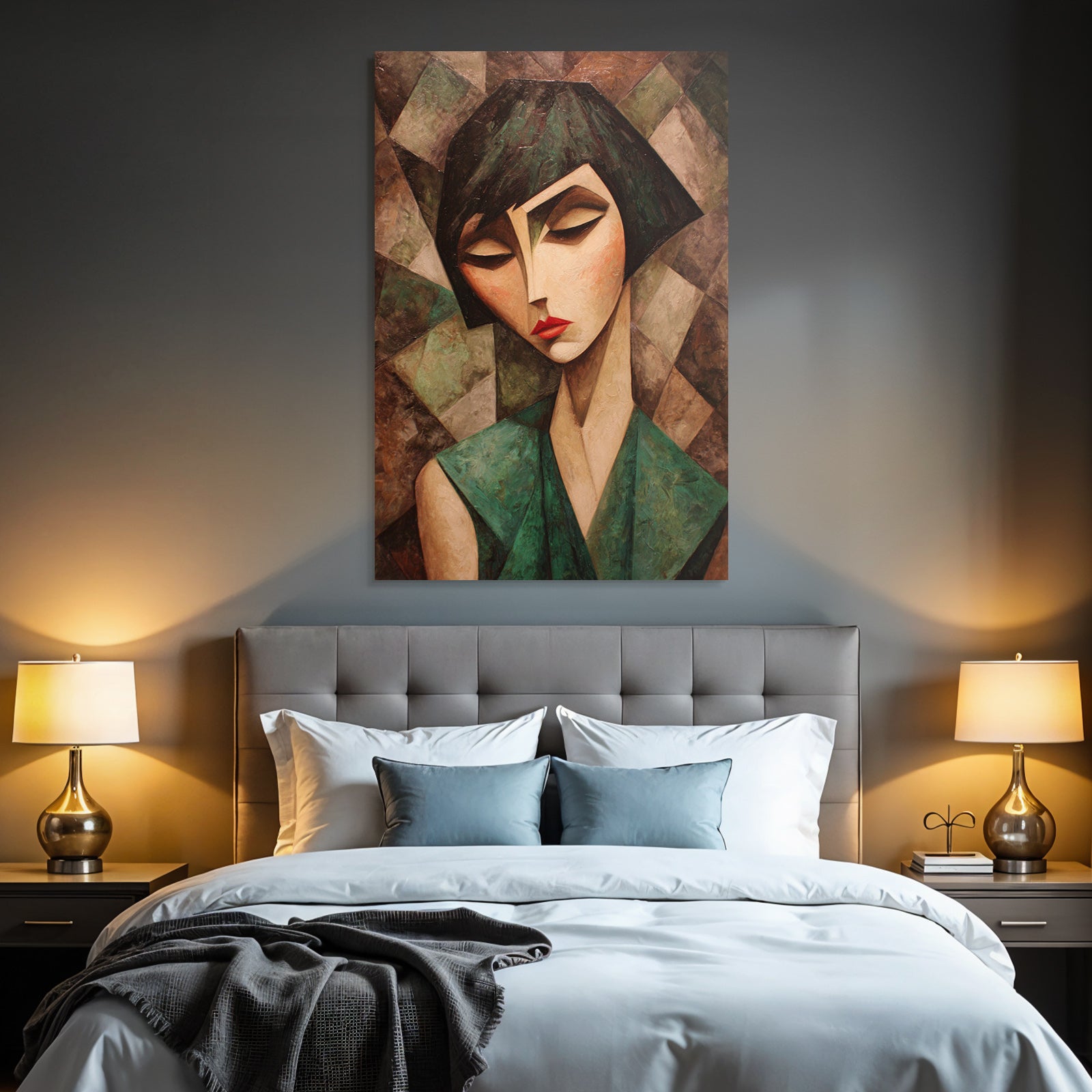 ArtDeco Abstrakte Fraünfigur Mit Geometrischen Formen Und Bunten Mustern