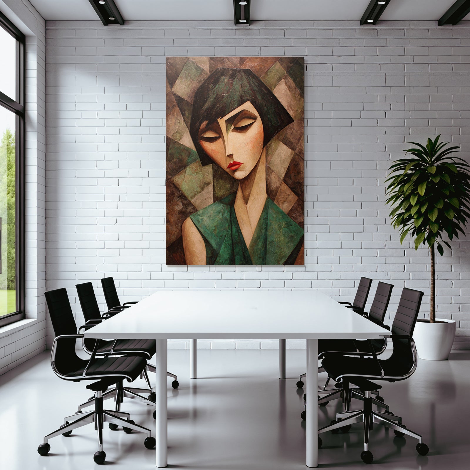 ArtDeco Abstrakte Fraünfigur Mit Geometrischen Formen Und Bunten Mustern