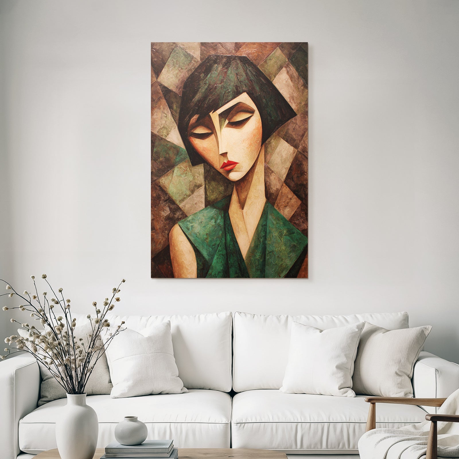 ArtDeco Abstrakte Fraünfigur Mit Geometrischen Formen Und Bunten Mustern