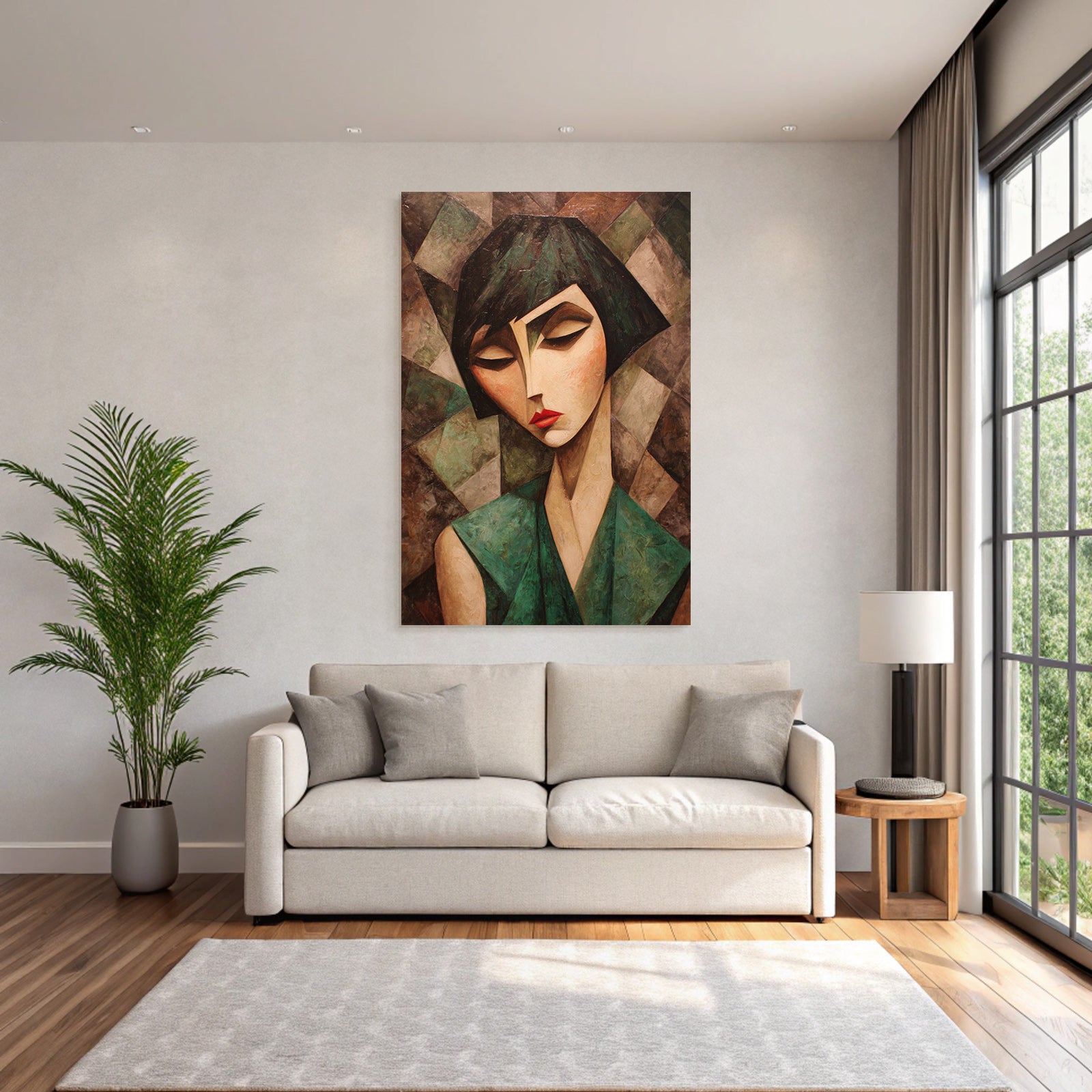 ArtDeco Abstrakte Fraünfigur Mit Geometrischen Formen Und Bunten Mustern