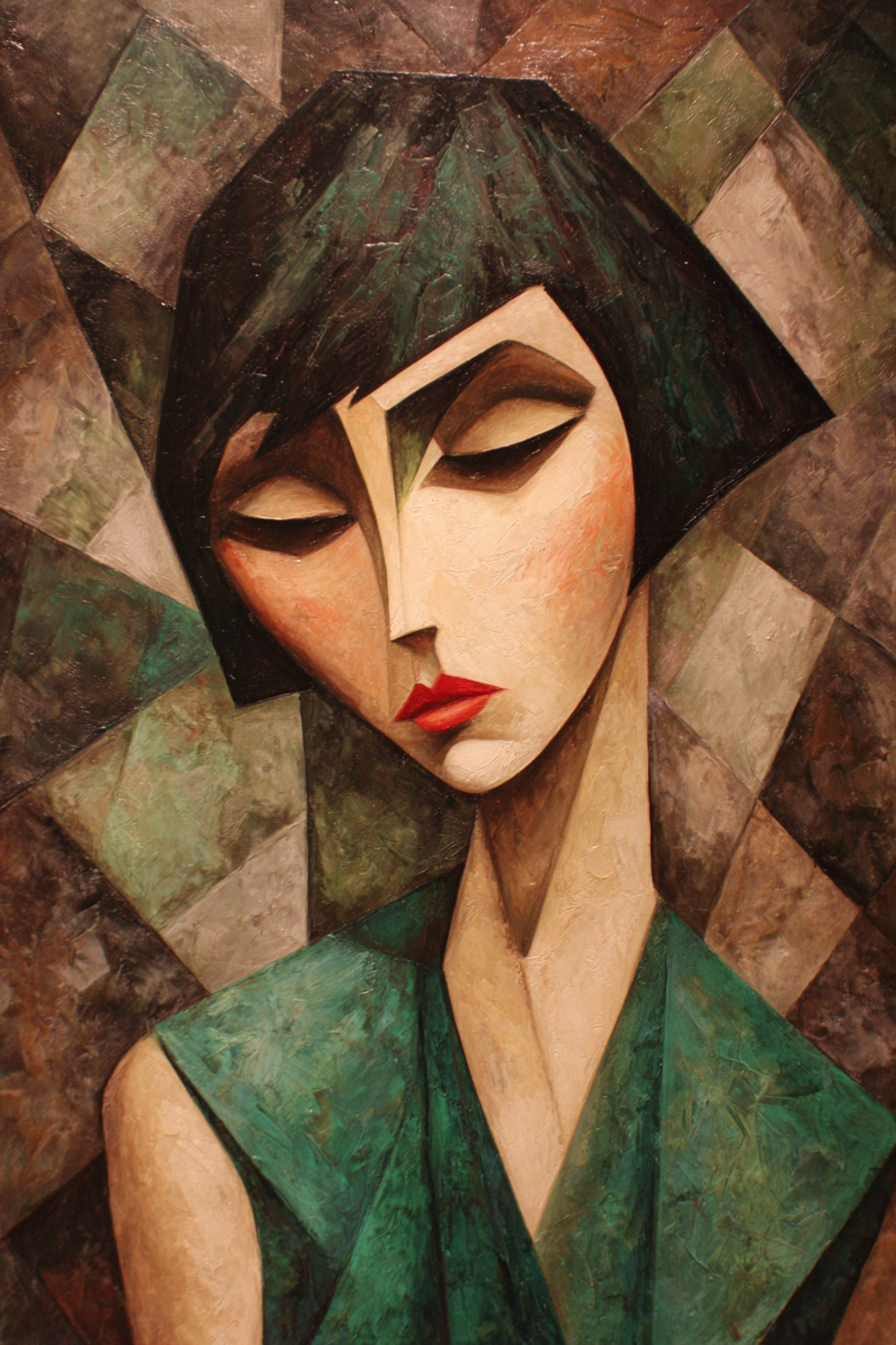 ArtDeco Abstrakte Fraünfigur Mit Geometrischen Formen Und Bunten Mustern | Art Deco | Stilrichtungen
