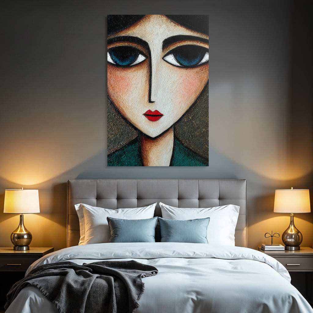 ArtDeco Abstrakte Fraünfigur Mit Grossen Augen Und Expressivem Gesicht