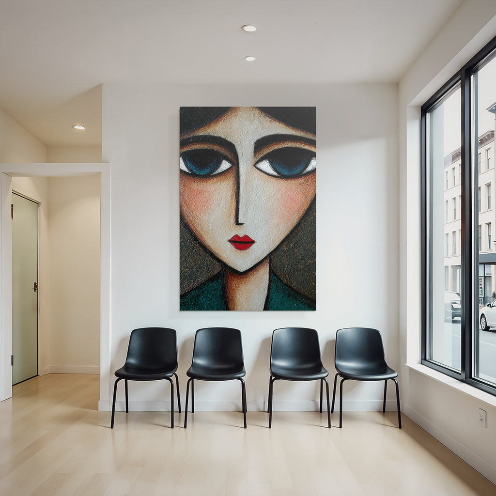 ArtDeco Abstrakte Fraünfigur Mit Grossen Augen Und Expressivem Gesicht