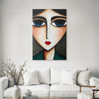 ArtDeco Abstrakte Fraünfigur Mit Grossen Augen Und Expressivem Gesicht