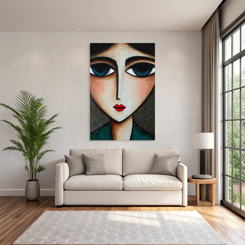 ArtDeco Abstrakte Fraünfigur Mit Grossen Augen Und Expressivem Gesicht