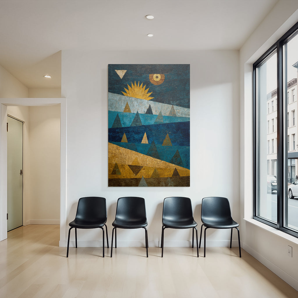 ArtDeco Abstrakte Landschaft Mit Dreiecken Und Sonne