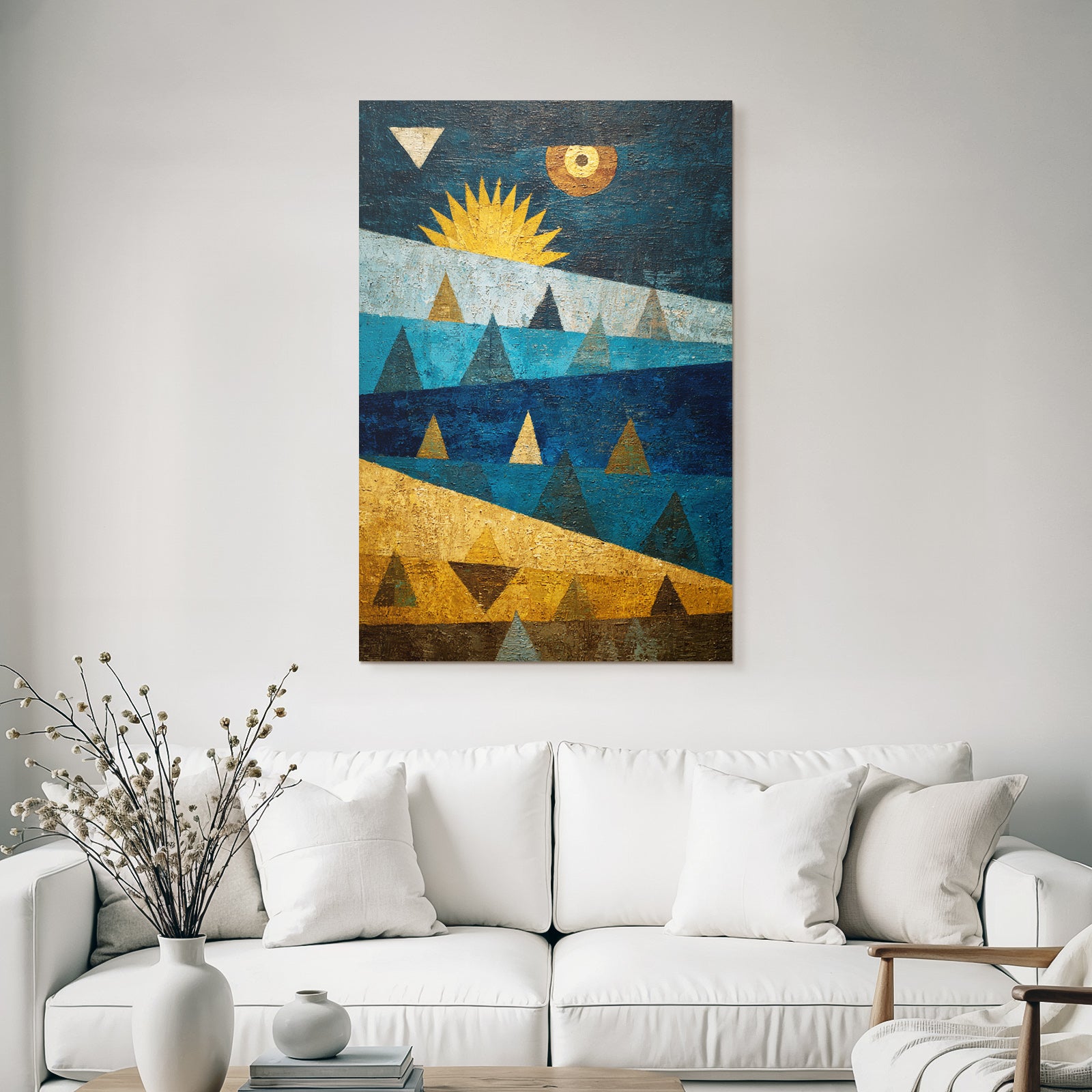 ArtDeco Abstrakte Landschaft Mit Dreiecken Und Sonne