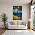 ArtDeco Abstrakte Landschaft Mit Dreiecken Und Sonne