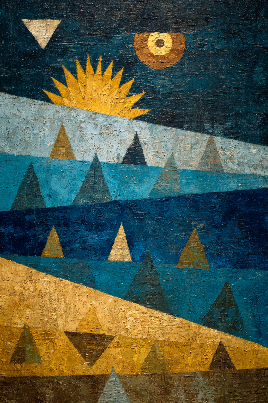 ArtDeco Abstrakte Landschaft Mit Dreiecken Und Sonne | Art Deco | Stilrichtungen