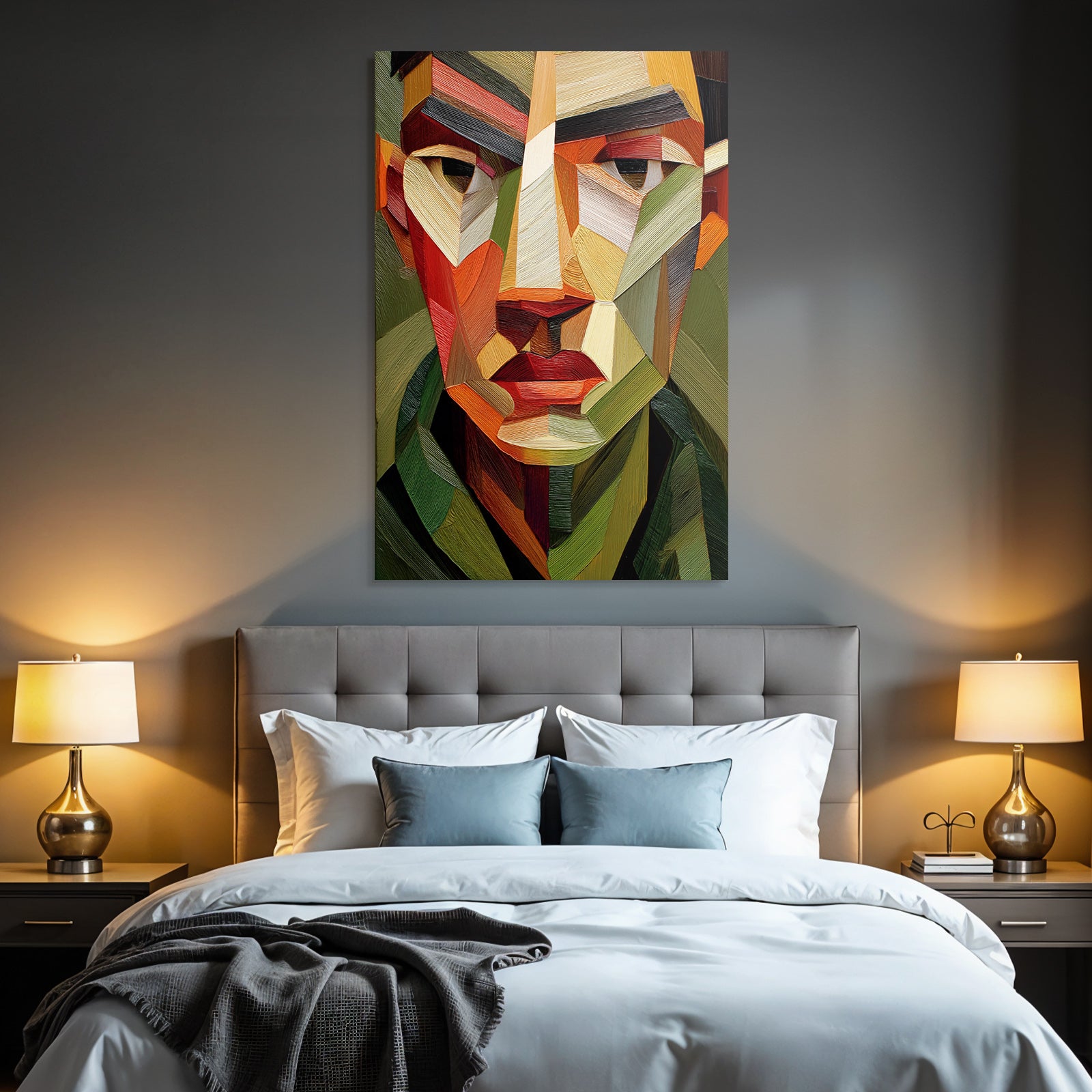 ArtDeco Abstraktes Porträt Mit Geometrischen Formen Und Malerischem Schichteffekt