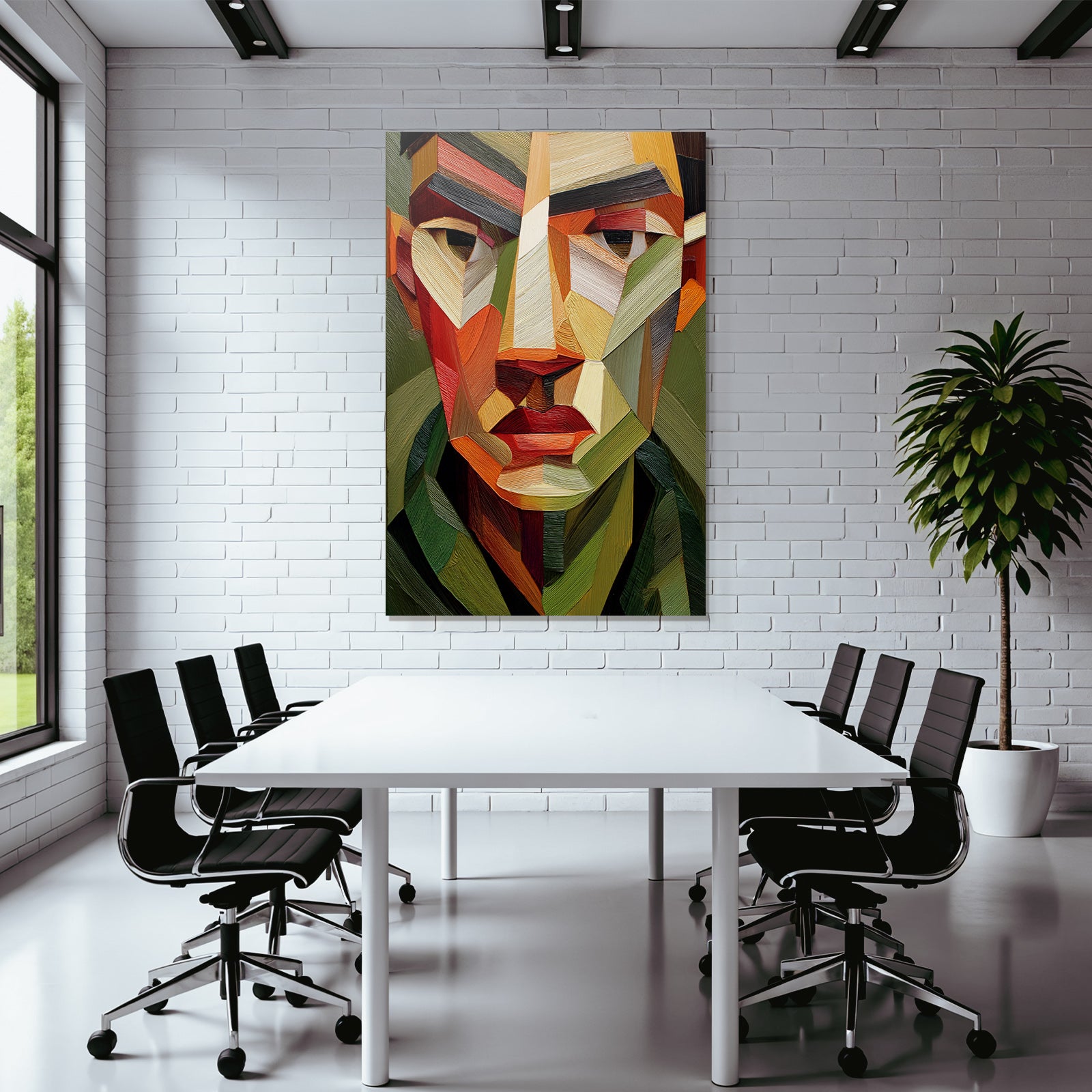 ArtDeco Abstraktes Porträt Mit Geometrischen Formen Und Malerischem Schichteffekt