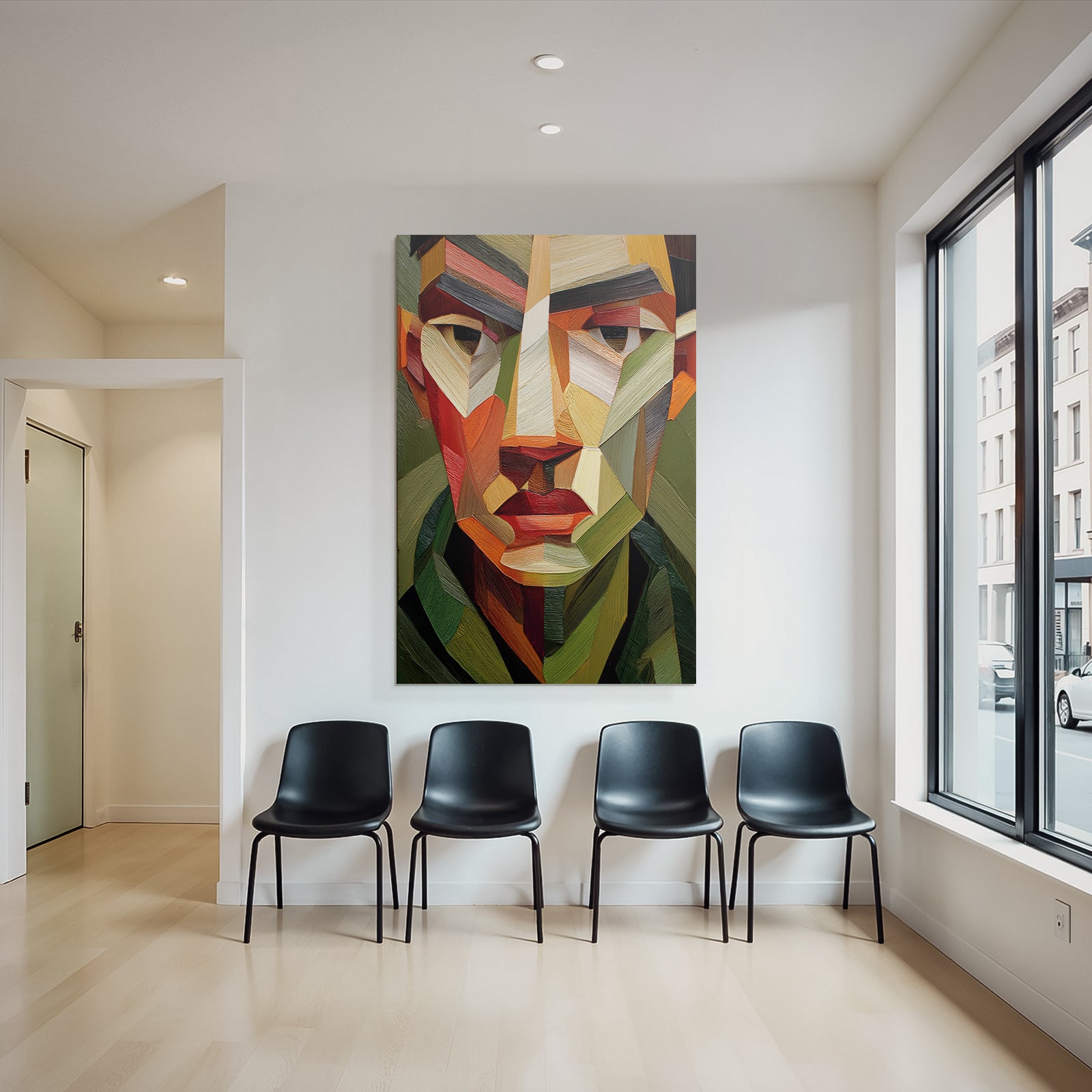 ArtDeco Abstraktes Porträt Mit Geometrischen Formen Und Malerischem Schichteffekt