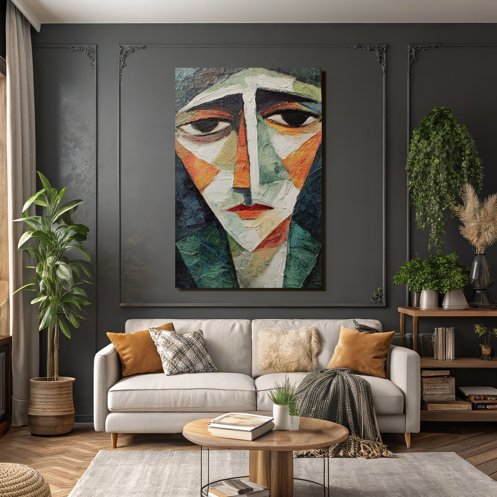 ArtDeco Abstraktes Portraitgemälde Im Stil Von Kubismus Und Expressionismus