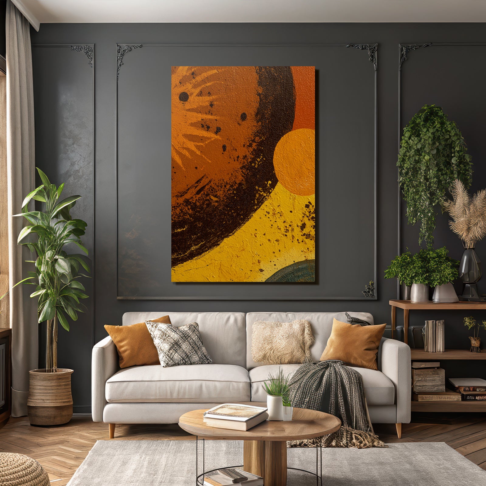 ArtDeco Abstraktes Gemälde Mit Impasto Warmen Farben Und Kreisformen