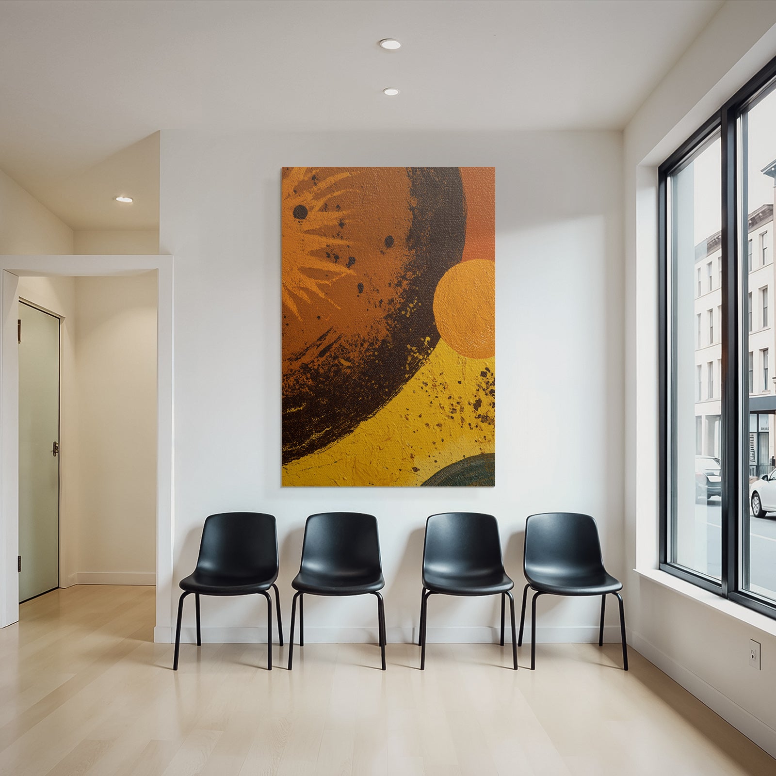 ArtDeco Abstraktes Gemälde Mit Impasto Warmen Farben Und Kreisformen