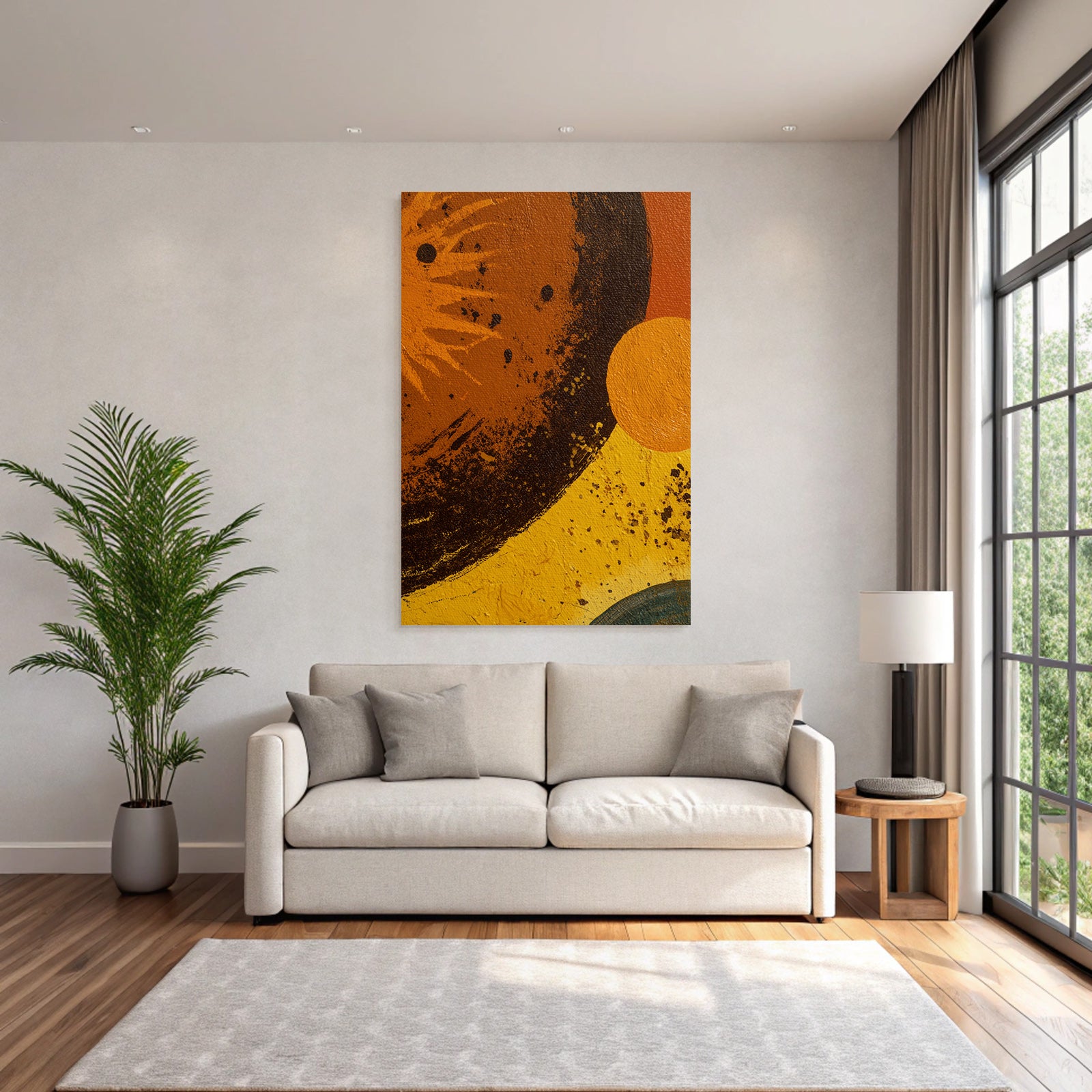 ArtDeco Abstraktes Gemälde Mit Impasto Warmen Farben Und Kreisformen