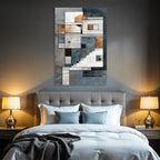ArtDeco Abstraktes Geometrisches Kunstwerk Blau Weiss Kupfer