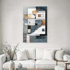 ArtDeco Abstraktes Geometrisches Kunstwerk Blau Weiss Kupfer