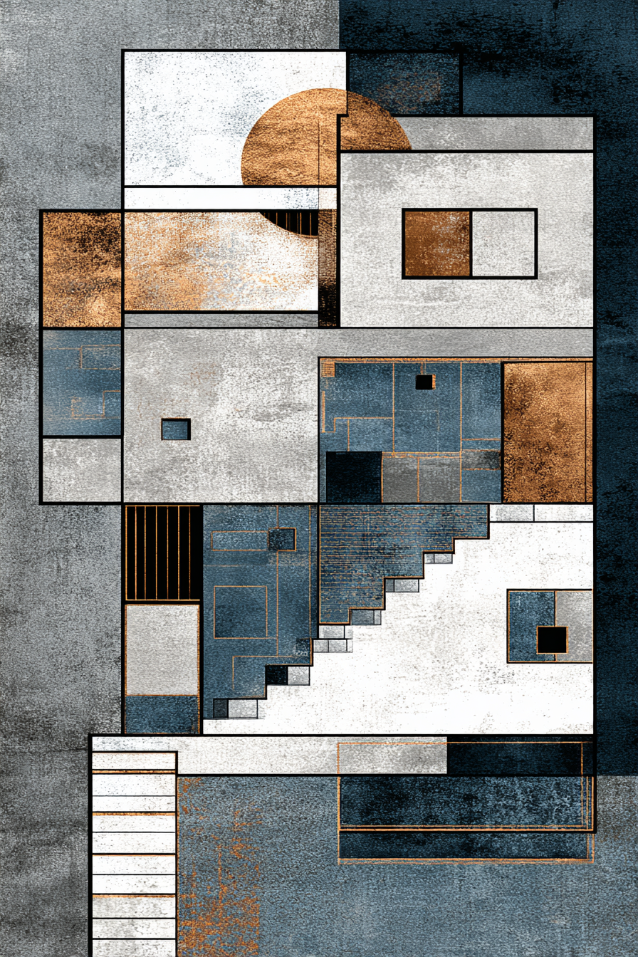 ArtDeco Abstraktes Geometrisches Kunstwerk Blau Weiss Kupfer | Art Deco | Stilrichtungen