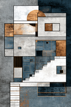 ArtDeco Abstraktes Geometrisches Kunstwerk Blau Weiss Kupfer | Art Deco | Stilrichtungen