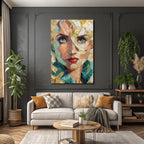 ArtDeco Ausdrucksstarkes Kunstportrait Einer Frau Mit Goldakzenten