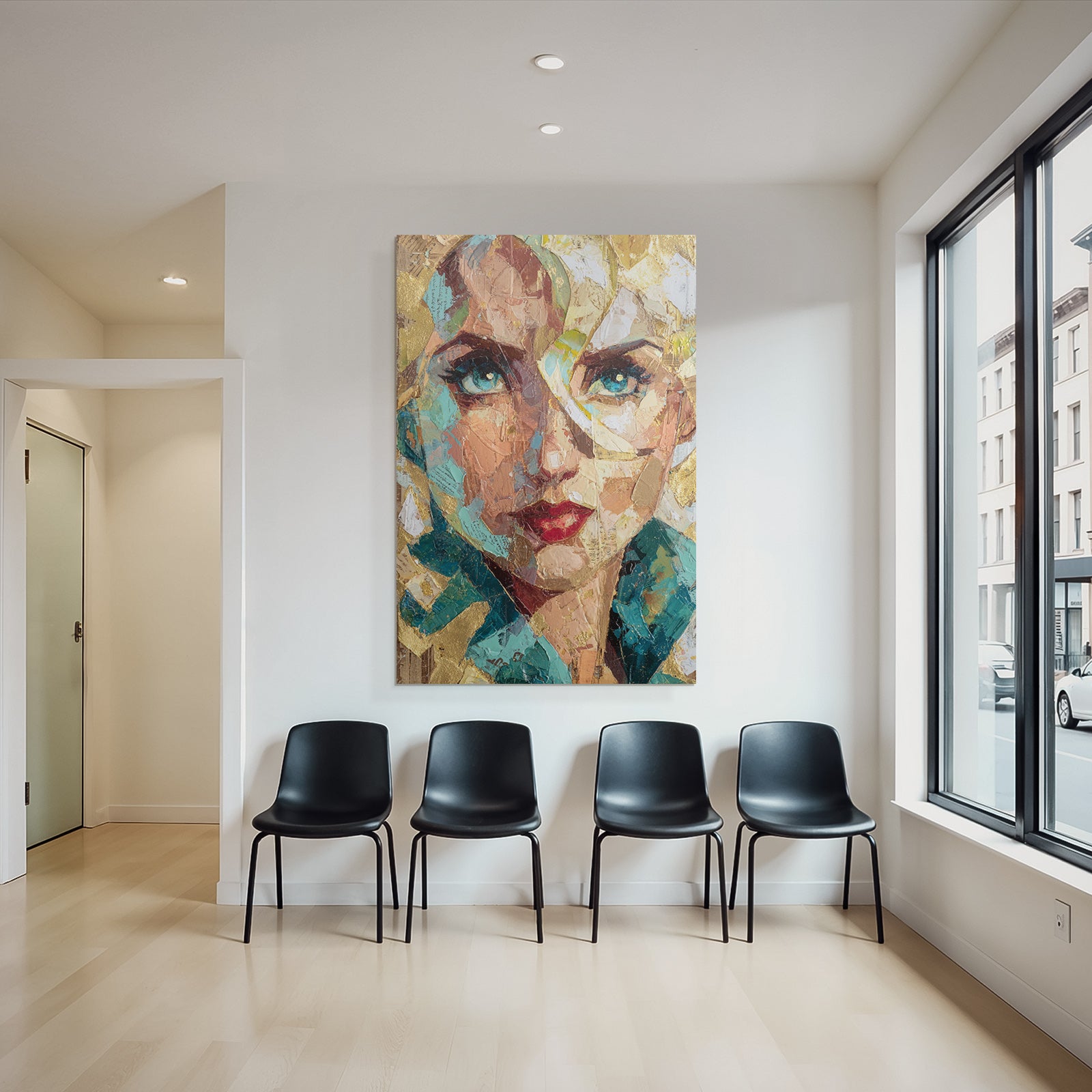 ArtDeco Ausdrucksstarkes Kunstportrait Einer Frau Mit Goldakzenten