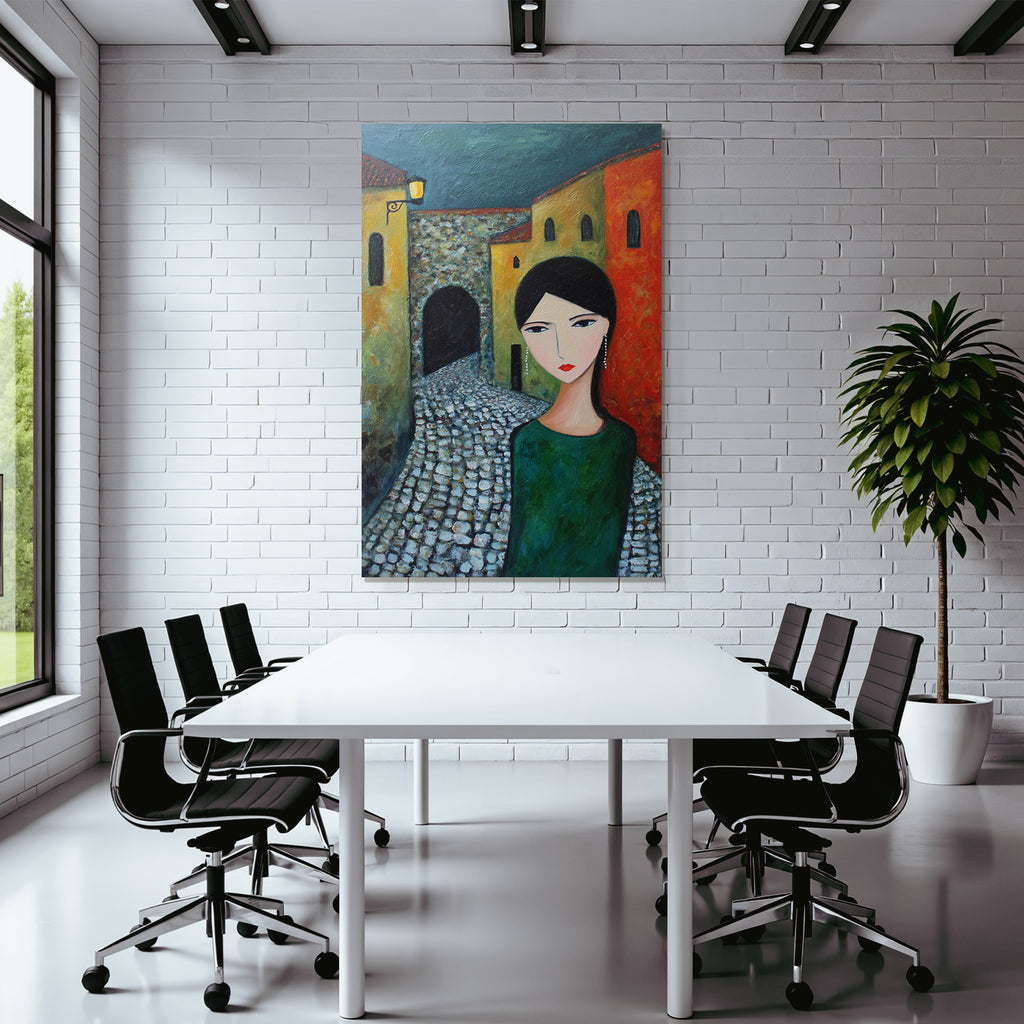 ArtDeco Frau Mit Distinktivem Kunststil Vor Bunten Gässchen