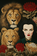 ArtDeco Frau Mit Zwei Löwen Und Blumen Kraft Und Schönheit | Art Deco | Stilrichtungen