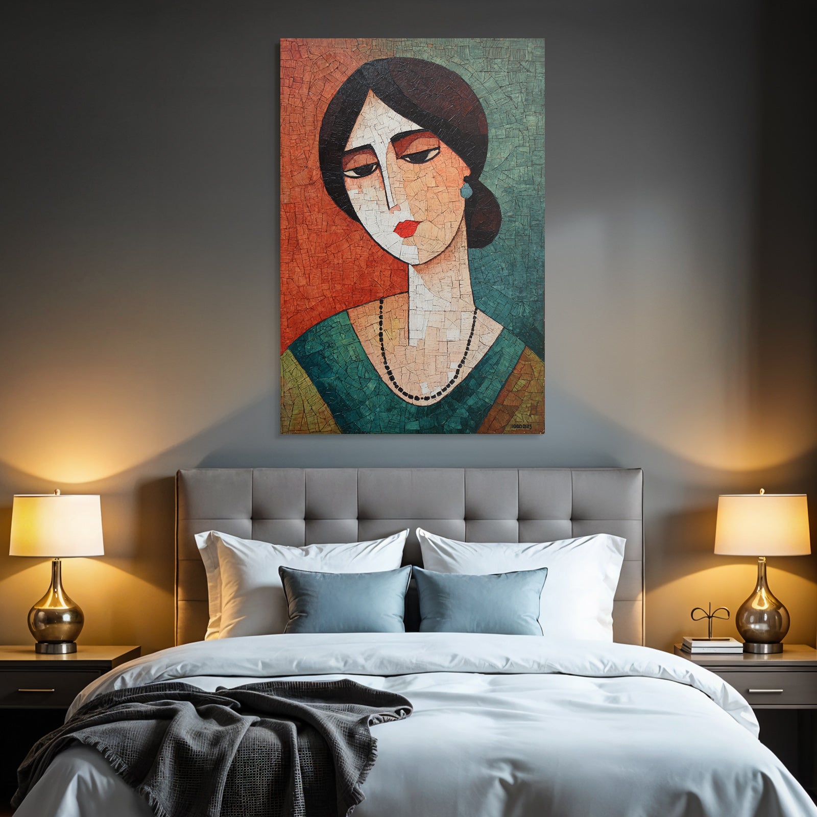 ArtDeco Frau Porträt Mit Erdigen Farben Im Kubistischen Stil