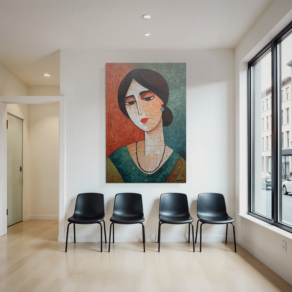 ArtDeco Frau Porträt Mit Erdigen Farben Im Kubistischen Stil