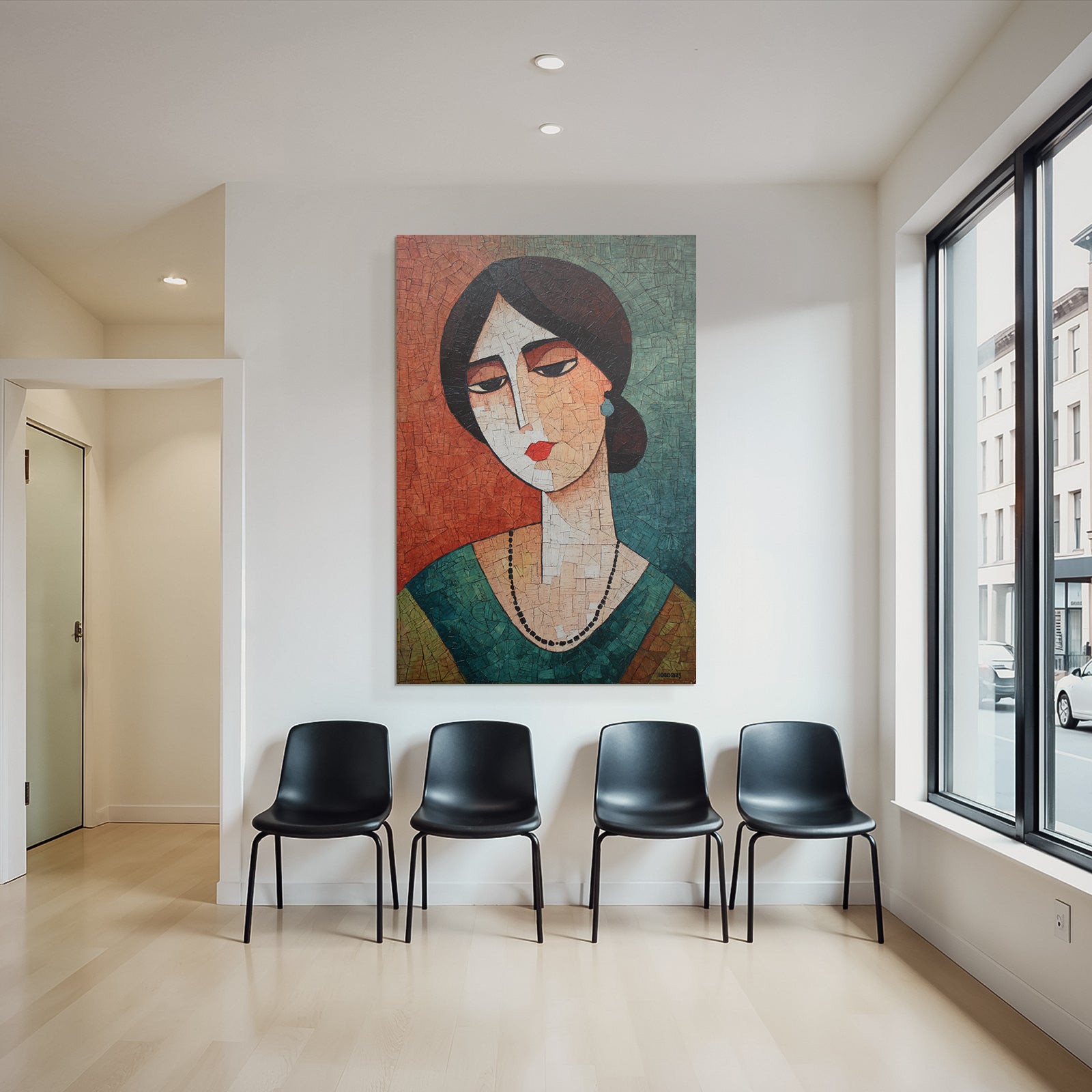 ArtDeco Frau Porträt Mit Erdigen Farben Im Kubistischen Stil