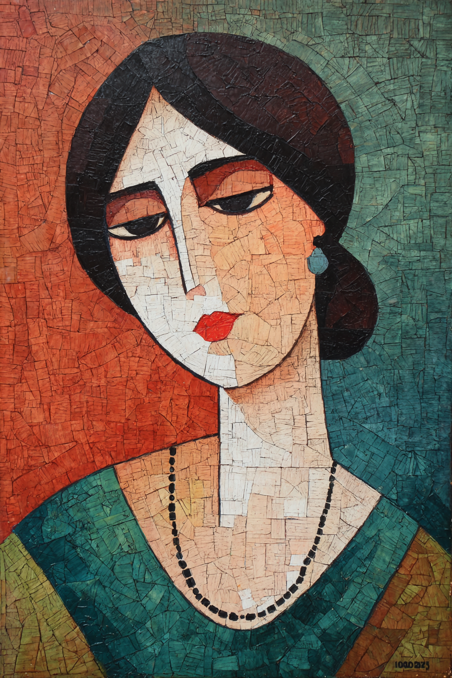 ArtDeco Frau Porträt Mit Erdigen Farben Im Kubistischen Stil | Art Deco | Stilrichtungen