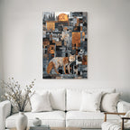 ArtDeco Fuchs Vor Geometrischem Muster Mit Baeumen