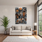 ArtDeco Fuchs Vor Geometrischem Muster Mit Baeumen