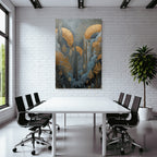 ArtDeco Goldene Botanische Landschaft Mit Blaüm Laub Und Sonnenringen