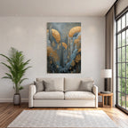 ArtDeco Goldene Botanische Landschaft Mit Blaüm Laub Und Sonnenringen