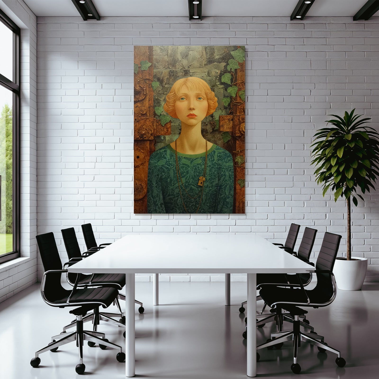 ArtDeco Nachdenkliche Junge Frau Zwischen Natur Und Industrie