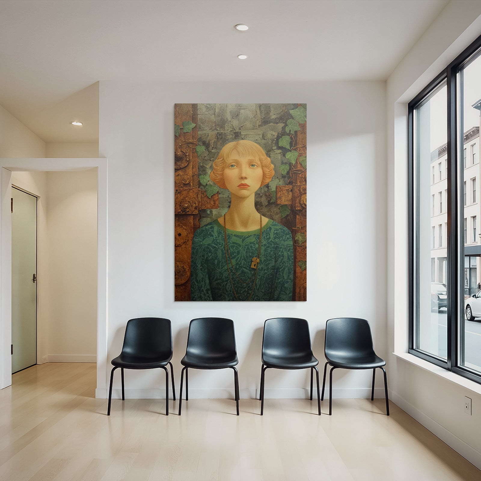 ArtDeco Nachdenkliche Junge Frau Zwischen Natur Und Industrie