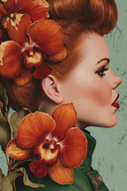 ArtDeco Schone Frau Mit Orchideen Im Haar Und Grünem Hintergrund | Art Deco | Stilrichtungen