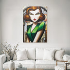 ArtDeco Stilisierte Frau In Grünem Kleid Vor Abstrakter Architektur