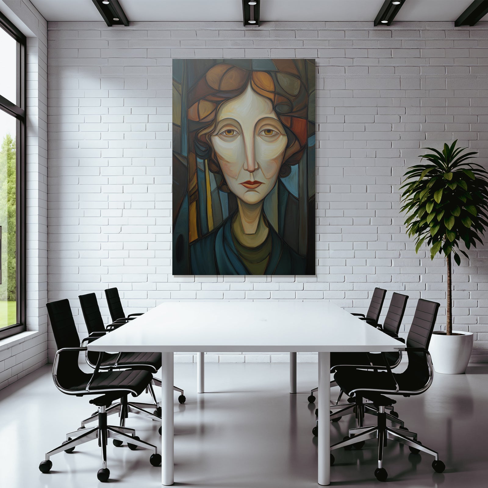 ArtDeco Stilisierte Fraünfigur In Kraftvollen Farben Und Abstrakten Formen