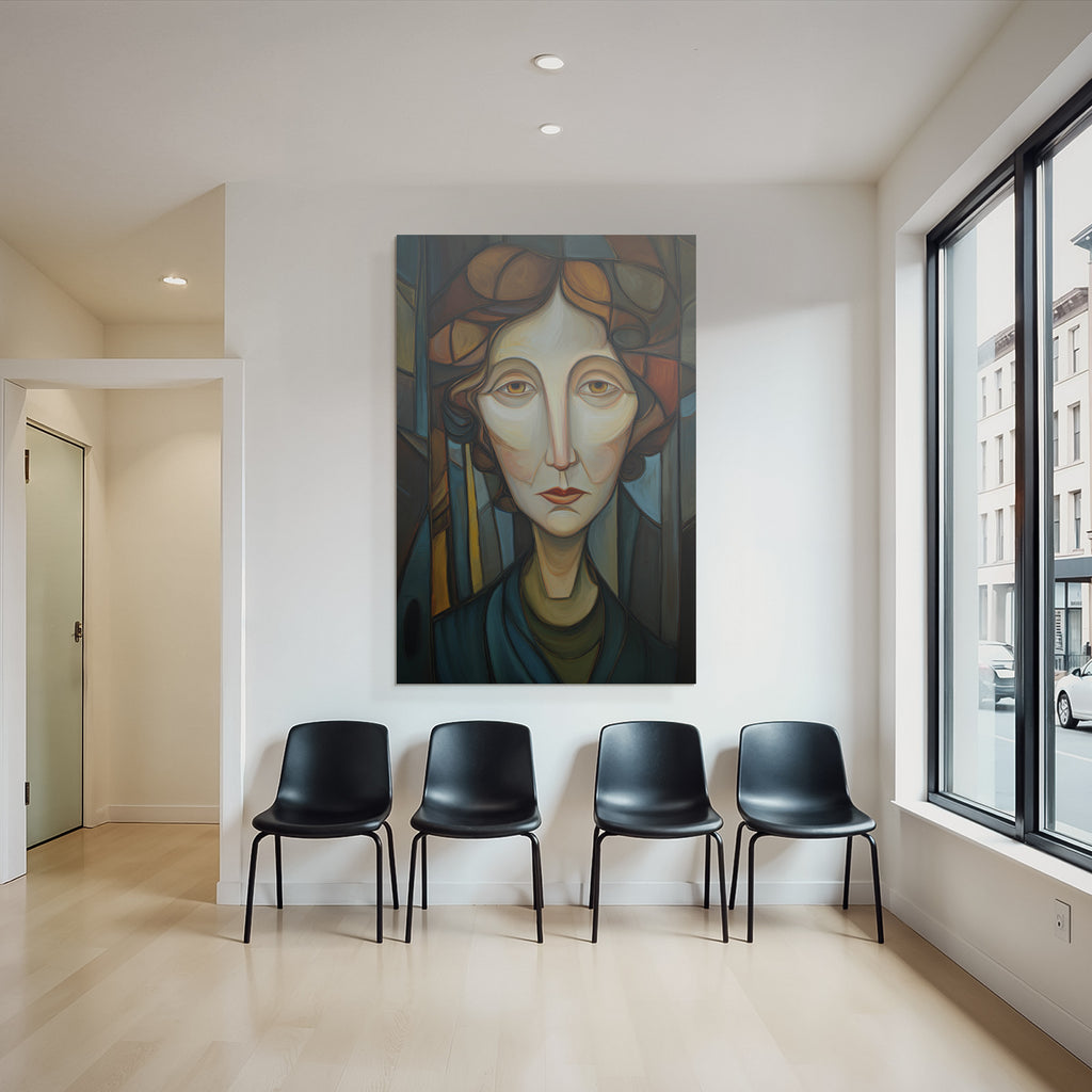 ArtDeco Stilisierte Fraünfigur In Kraftvollen Farben Und Abstrakten Formen
