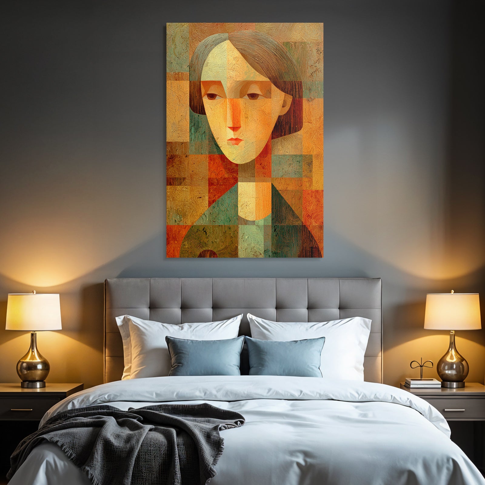 ArtDeco Warmtonige Geometrische Gesichtsdarstellung