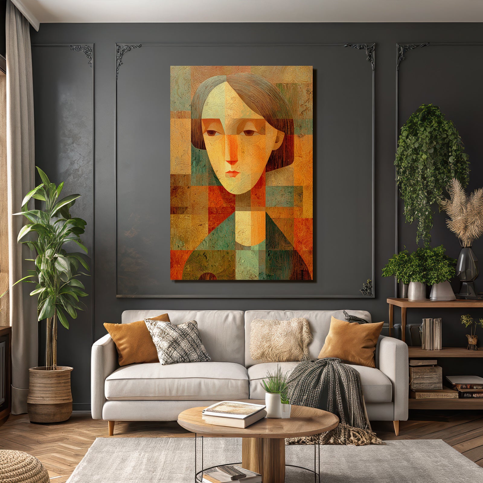ArtDeco Warmtonige Geometrische Gesichtsdarstellung